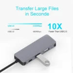 QGeeM UH04-1 4 In 1 USB 3.0 Multifunction Type-C Extension HUB Adapter - Image 4