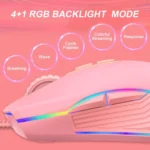 E32  7 Keys 3200 DPI Pink Girls RGB Glowing Wired Mouse Gaming Mouse, Interface: - Image 3