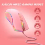 E32  7 Keys 3200 DPI Pink Girls RGB Glowing Wired Mouse Gaming Mouse, Interface: - Image 4