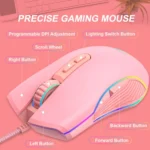E32  7 Keys 3200 DPI Pink Girls RGB Glowing Wired Mouse Gaming Mouse, Interface: - Image 5