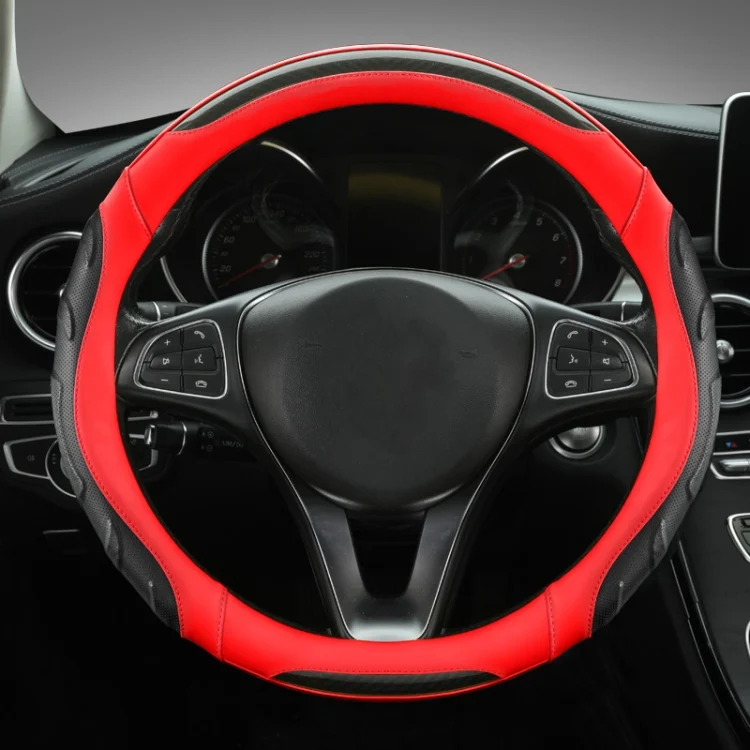 Leather Carbon Fiber Stitching Car Steering Wheel Set, Diameter: