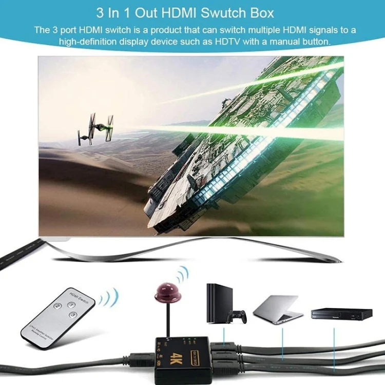 TBD0602208801_6.webp 4K 3 into 1 out HDMI Switcher With Remote Control - Image 7
