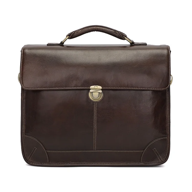 Men Retro Cowhide Leather Briefcase Multifunctional Laptop Bag for 15.6 Inch Computer