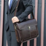 Men Retro Cowhide Leather Briefcase Multifunctional Laptop Bag for 15.6 Inch Computer - Image 6