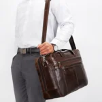Men Retro Oil Wax Leather Handbag 17 Inch Computer Bag Shoulder Diagonal Briefcase - Image 6
