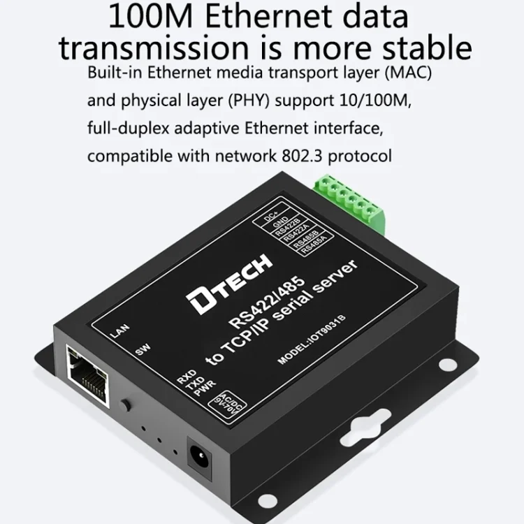 TBD06024545_5.webp DTECH IOT9031B RS485/422 To TCP/IP Ethernet Serial Port Server, CN Plug - Image 6
