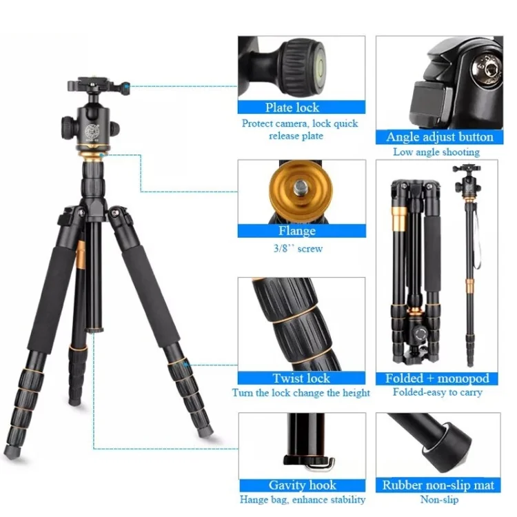 TBD0602795501_B2.webp QingZhuangShiDai Q666 Portable Travel SLR Camera Aluminum Magnesium Alloy Tripod - Image 3