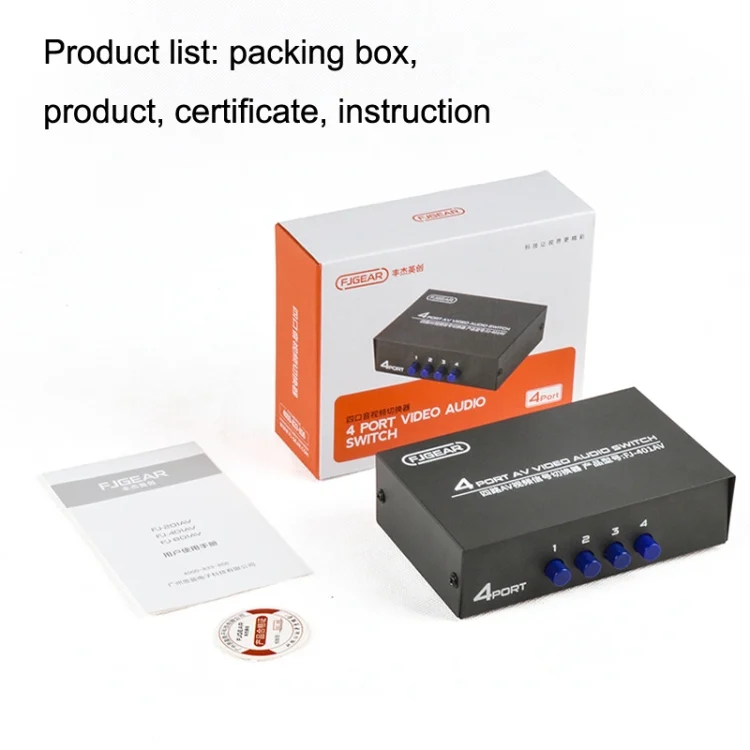 TBD0602964901_B5.webp FJGEAR FJ-401AV Lotus Head Interface 4-way AV Audio and Video Switcher - Image 6