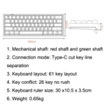 LEAVEN K620 61 Keys Hot Plug-in Glowing Game Wired Mechanical Keyboard, Cable Length: 1.8m - Image 7