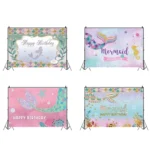 120 x 80cm Mermaid Happy Birthday Photography Background Cloth - Image 2