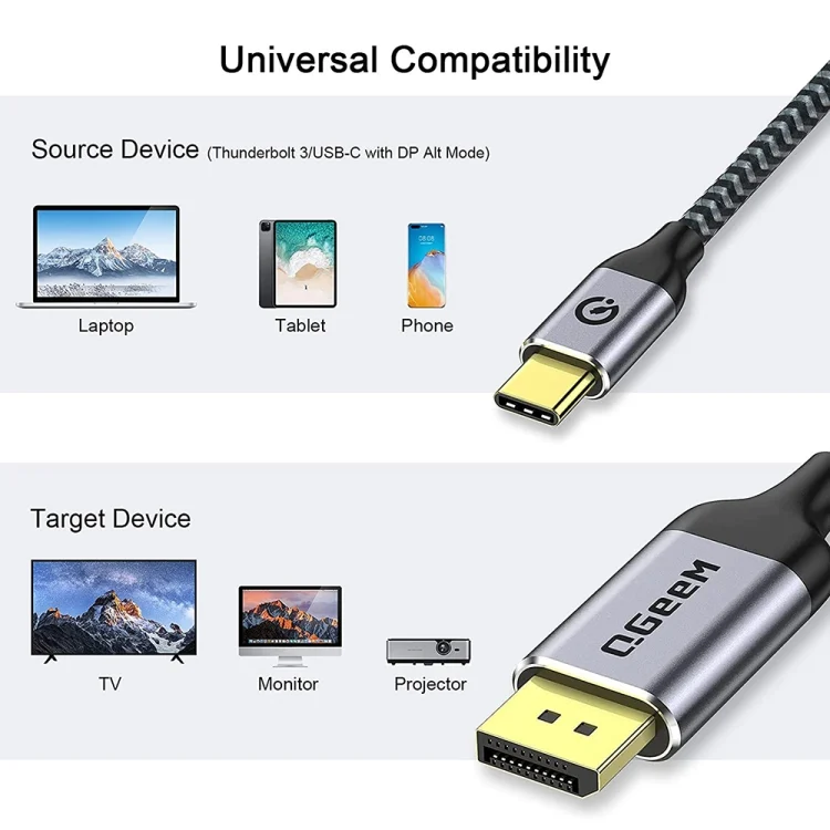 TBD0603182501_B1.webp QGeeM QG-UA13 Type-C To DP 4K 60Hz Nylon Braided Adapter Cable, Length: - Image 2