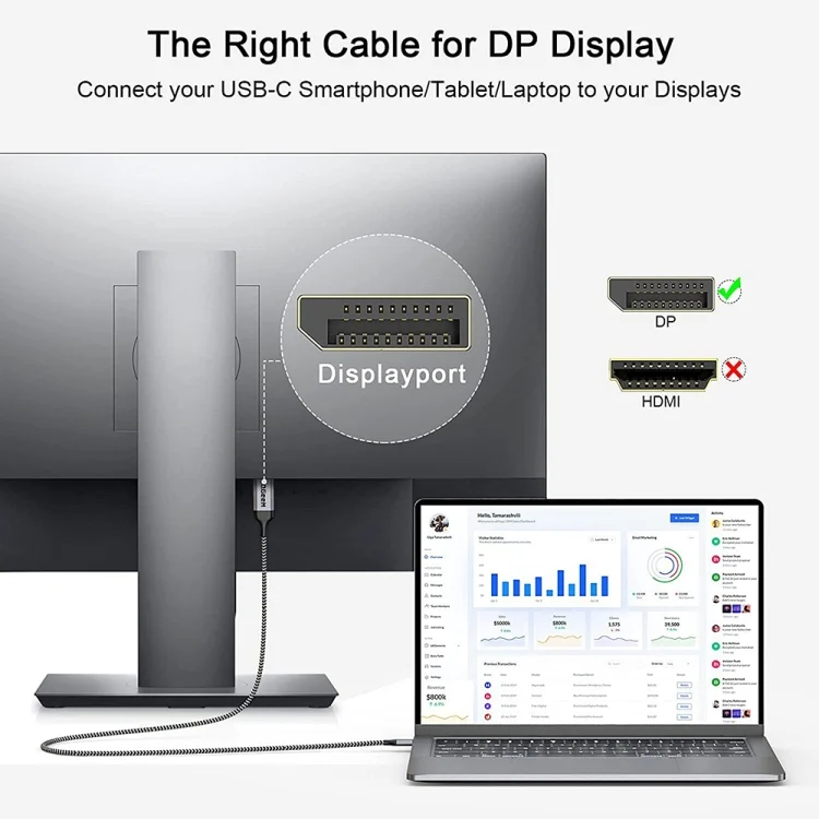TBD0603182501_B3.webp QGeeM QG-UA13 Type-C To DP 4K 60Hz Nylon Braided Adapter Cable, Length: - Image 4