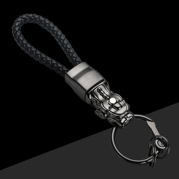 Braided Leather Rope Brave Troops Keychain With LED Light Metal Pendant