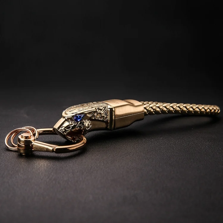 HONEST Diamond Encrusted Car Keychain Leather Cord Leopard Metal Keychain Pendant