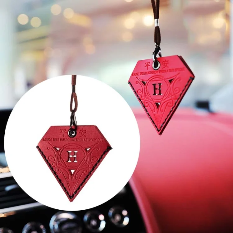 Car Pendant Triangular Ping An Charm Bag Leather Rearview Mirror Ornament