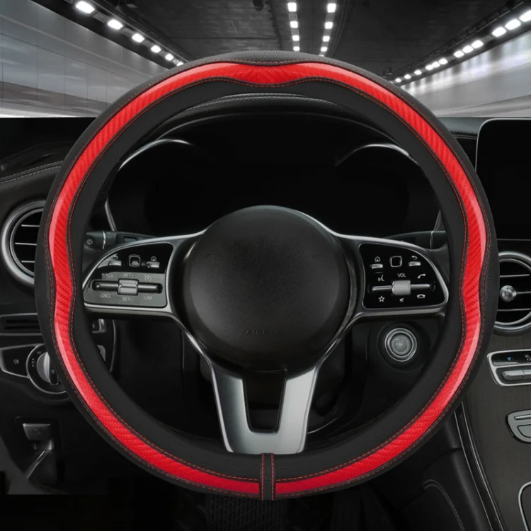 Car Steering Wheel Carbon Fiber Breathable Wear-resistant Leather Case