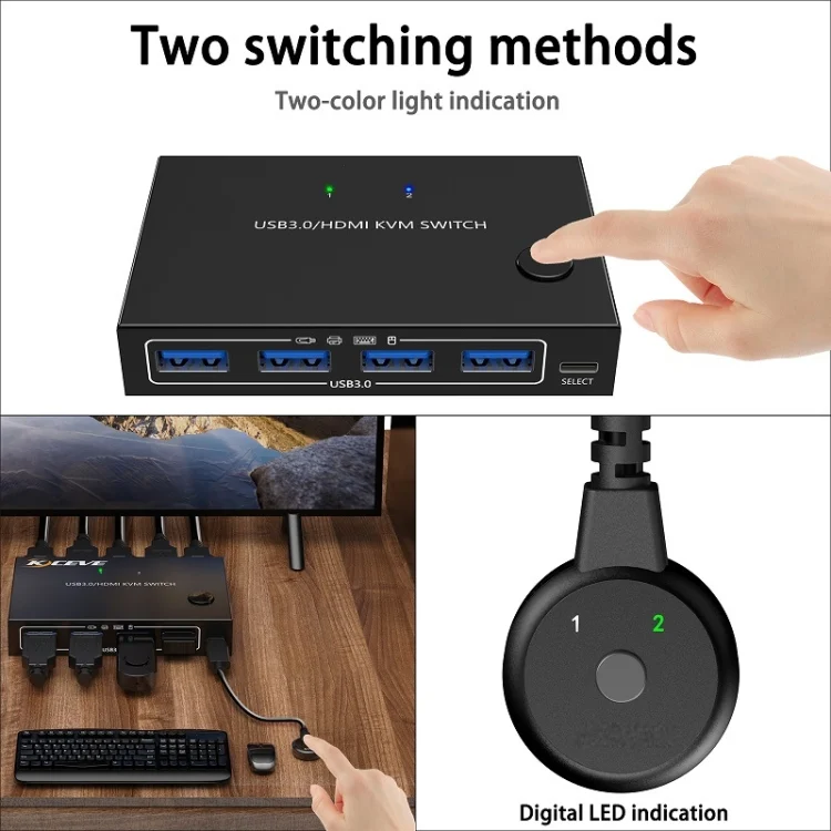 TBD06036183_B2.webp KC-KVM201A 2 In 1 Out 4K 60HZ HDMI KVM Switching USB3.0 Shared Computer Shaped Printer U Disk - Image 3