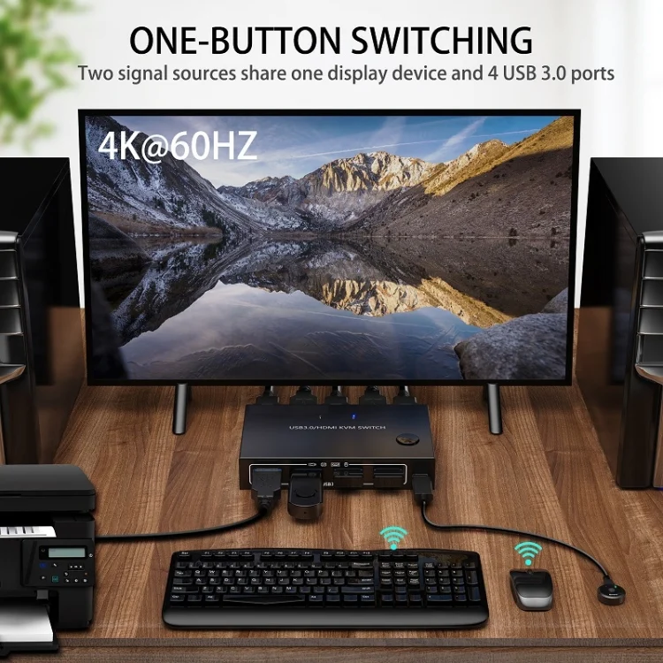 TBD06036183_B3.webp KC-KVM201A 2 In 1 Out 4K 60HZ HDMI KVM Switching USB3.0 Shared Computer Shaped Printer U Disk - Image 4
