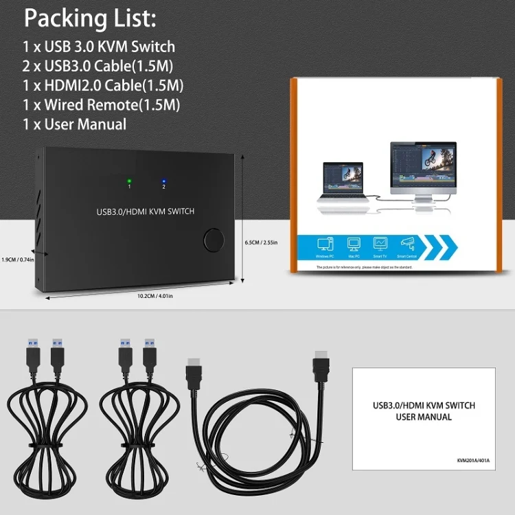 TBD06036183_B7.webp KC-KVM201A 2 In 1 Out 4K 60HZ HDMI KVM Switching USB3.0 Shared Computer Shaped Printer U Disk - Image 8