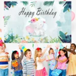 150x100cm Cartoon Cute Elephant Birthday Theme Party Decoration Photography Background Cloth - Image 4