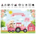 150 x 100cm Farm Animal Truck Backdrop Boy Happy Birthday Background Party Decorations - Image 2