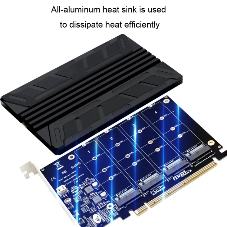TBD06037302_2.webp NVMe M.2 MKEY SSD RAID Array Motherboard PCIE Split Card Heatsink - Image 3