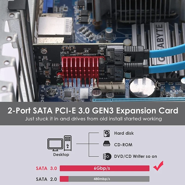 TBD06037345_6.webp PCI-E 1X GEN3 To SATA3.0 Expansion Card 2 Ports 6Gbps Transfer Expansion IPFS Hard Disk - Image 7