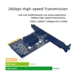 PCI-E 4X To  USB3.2 Gen2x2 Type-C 20Gbps SATA Expansion Card Asmedia ASM3242 Chip - Image 3
