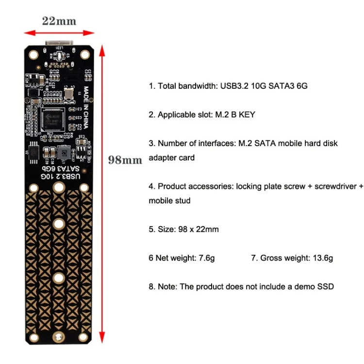 TBD06037377_B11.webp NGFF M.2 Bkey SATA Hard Disk SSD To USB3.1 Type-C / USB-C Expansion Card Conversion Board - Image 12