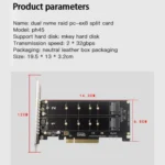 PCI-E X8 Double Disk Transfer Card NVME M.2 MKEY SSD RAID Array Expansion Adapter - Image 3