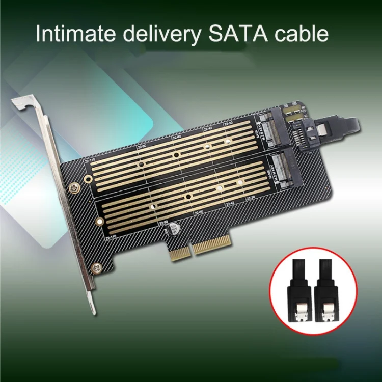 TBD06037501_B2.webp M.2 NVME NGFF SSD To PCIE SATA Dual Disk Conversion Expansion Card Supports MKEY BKEY Wiring - Image 3