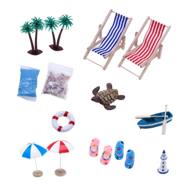 Mini Beach Set Miniature Model Ornament Summer Ocean Simulation Scene Photo Decoration Props