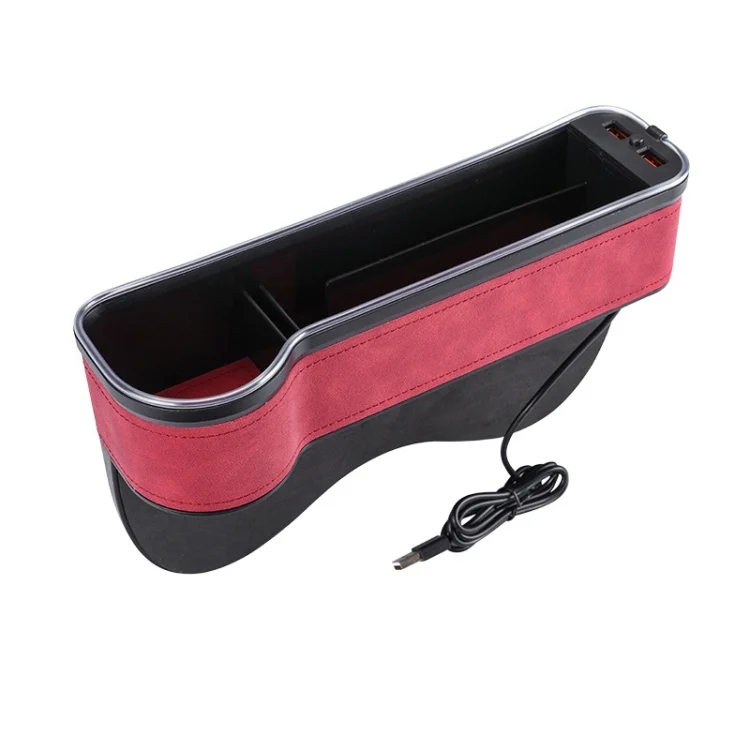 Car Central Control Seat Gap Storage Box with Dual USB Ambient Lights