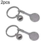2pcs Simulation Tennis Racket Metal Key Chain Small Gift