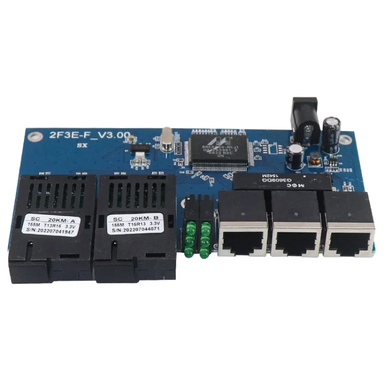 2 Fiber Port+3 Ethernet Port AB-PCBA 100Mbps Fiber Transceiver