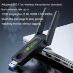 1300Mbps Wireless Network Card Gigabit Dual Band 5G Driverless Computer USB Network Card - Image 10