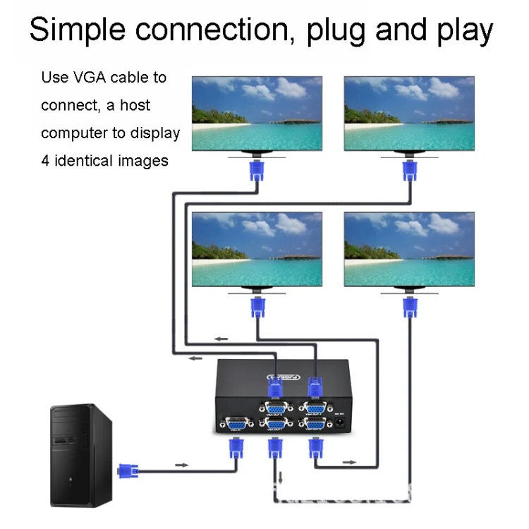 TBD06040742_3.webp FJGEAR FJ-2004 VGA Splitter 1 In 4 Out Computer Vedio Output Splitter, EU Plug - Image 4