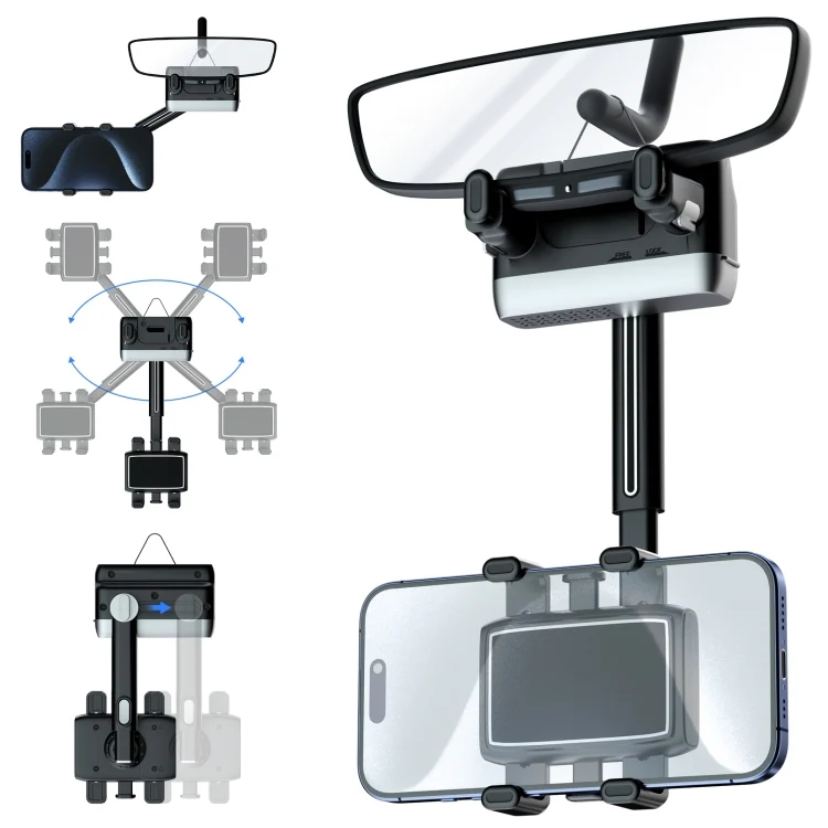 Car Rearview Mirror Phone Holder 360 Degree Rotation Smartphones Stand
