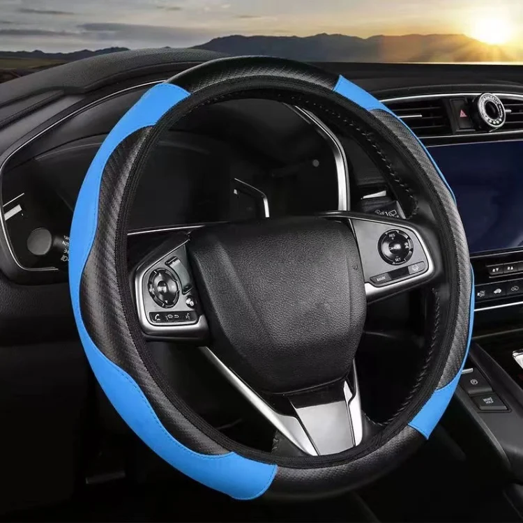 39cm Carbon Fiber Elastic Leather Without Inner Ring Car Steering Wheel Cover