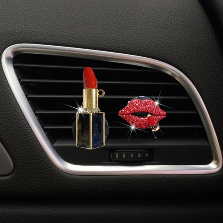 2pcs/Set Lipstick Diamond-Encrusted Car Air Vent Aroma Diffuser Clip