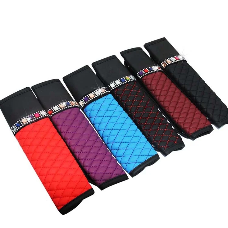 TBD06044753_B2.webp Car Leather Seat Belt Cover Shoulder Pads with Bling Diamonds - Image 3