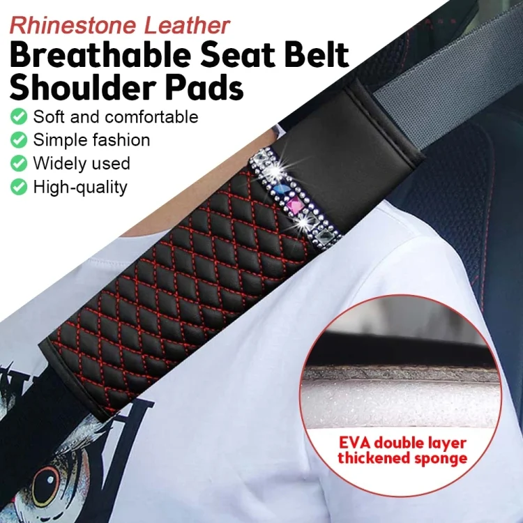 TBD06044753_B3.webp Car Leather Seat Belt Cover Shoulder Pads with Bling Diamonds - Image 4