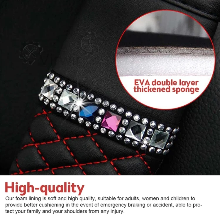 TBD06044753_B4.webp Car Leather Seat Belt Cover Shoulder Pads with Bling Diamonds - Image 5