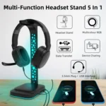 3.5mm Audio RGB Illuminated Headset Holder Dual USB Gaming Headset Display Rack - Image 2