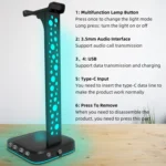 3.5mm Audio RGB Illuminated Headset Holder Dual USB Gaming Headset Display Rack - Image 5