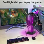 3.5mm Audio RGB Illuminated Headset Holder Dual USB Gaming Headset Display Rack - Image 8