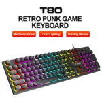 T-WOLF T80 104-Keys RGB Illuminated Office Game Wired Punk Retro Keyboard - Image 2