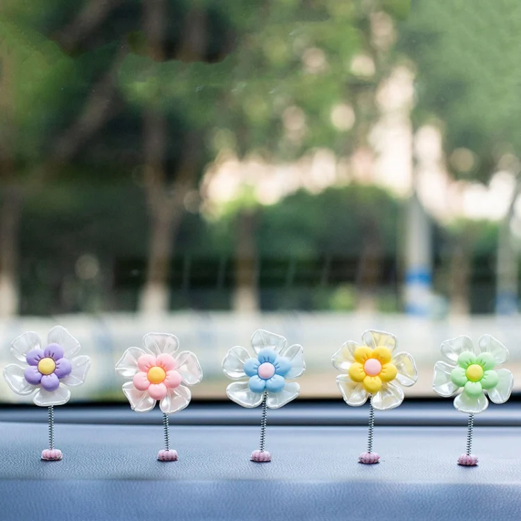 5pcs /Set Cute Cartoon Flower Car Shaking Ornament Car Dashboard Decoration