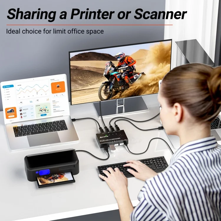 TBD06046411_6.webp KC-KM434B USB3.0 4 Port USB Shared Device 4 Port Printer Sharing Device Keyboard Mouse Switch - Image 7