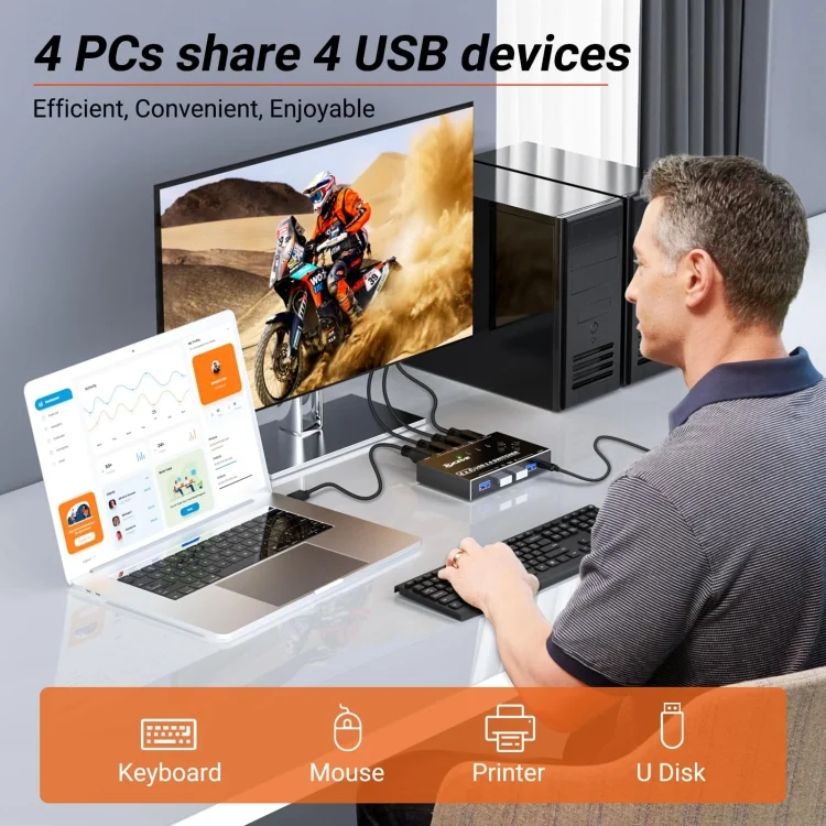 TBD06046411_7.webp KC-KM434B USB3.0 4 Port USB Shared Device 4 Port Printer Sharing Device Keyboard Mouse Switch - Image 8